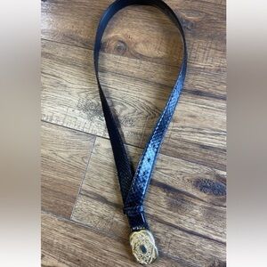 Vintage Leather Shop Genuine Snake Skin Black Belt w/Brass Gold Tone Buckle L